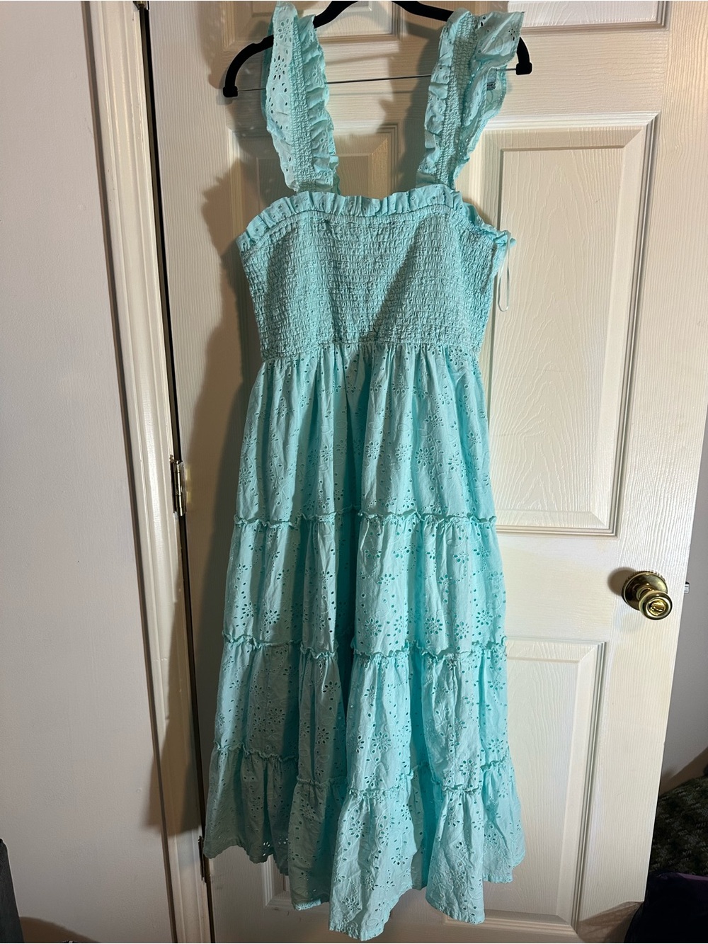 crown & ivy Light Blue Eyelet Ruffle Strap Maxi Dress